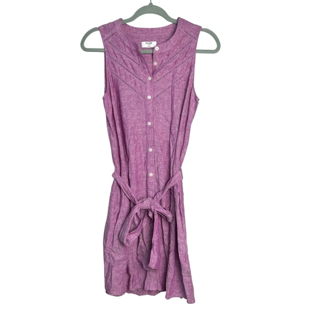 Untuckit Shirt Dress Keely 41543 Linen Purple Belted Sleeveless Button Down Sz 6